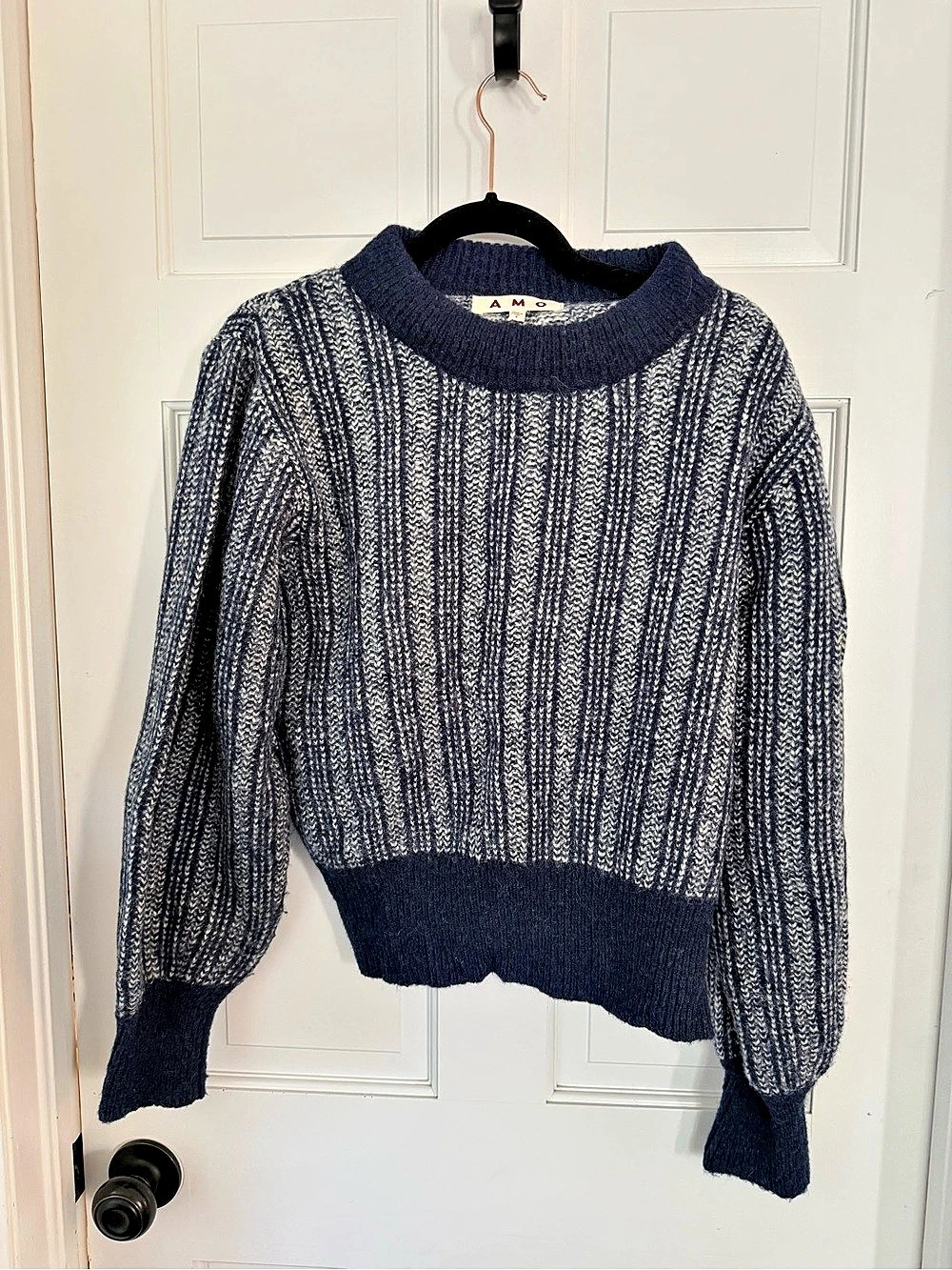 AMO Striped Alpaca Wool Sweater in Blue & White Size Small